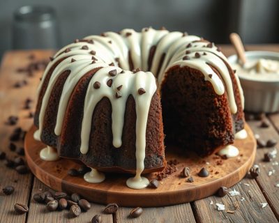 Delicious Nothing Bundt Cake Copycat: The Ultimate Chocolate Chocolate Chip Bundt Cake Recipe 23 Perfectly moist chocolate chocolate chip bundt cake topped with a rich drizzle of chocolate ganache, served on a white plate for a decadent homemade dessert.