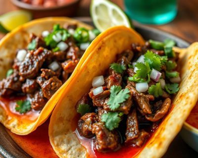 Birria Tacos: Instant Pot Beef Birria Tacos Recipe {Authentic Birria Recipe} 194 Crispy birria tacos served with chipotle stock, garnished with fresh lime, onions, and cilantro, perfect for an authentic Mexican food experience like taco soup recipe